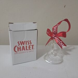 Swiss Chalet Glass Bell Ornament with Red Ribbon